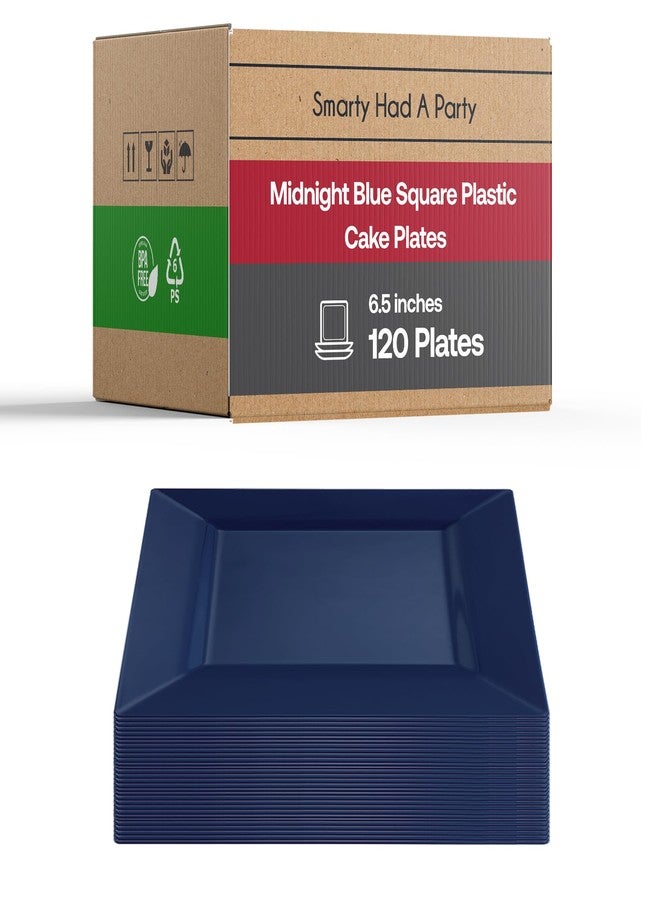 Smarty Had A Party Disposable Plastic Dessert Plates, 6.5" Heavy Duty Square Blue Salad Plates for Appetizers, Cakes, and Events, Bulk Supplies for All Occasions (120 Count) - Image 1