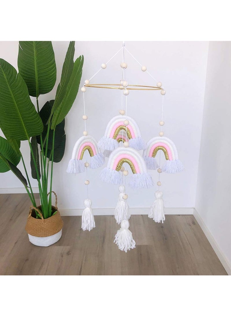 SYOSI Baby Crib Mobile Wall Hanging Decor, Boho Rainbow Nursery Decor, Rainbow Baby Mobile Hanging Macrame for Bassinet Nursery Decor  - Image 2