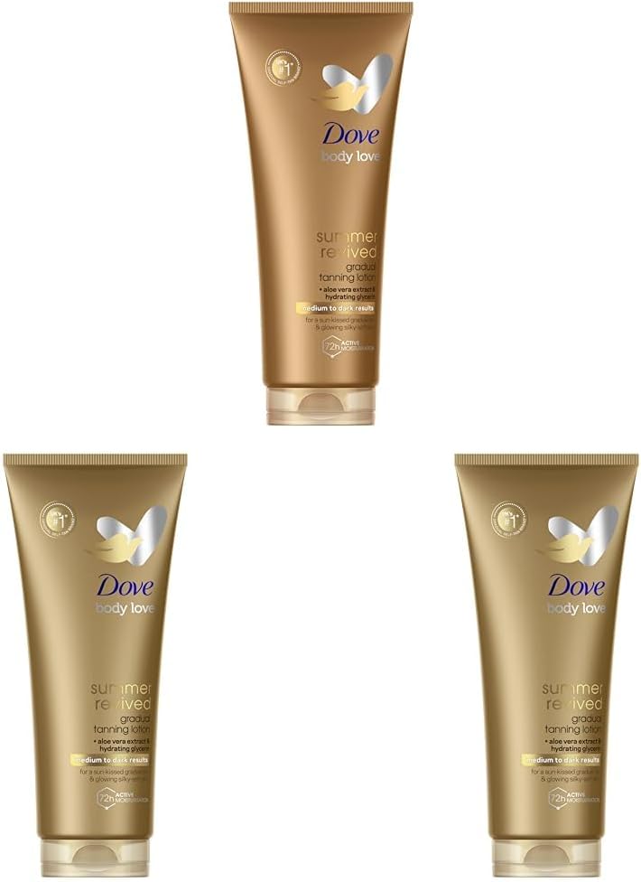 Dove Summer Revived Medium to Dark Gradual Tanning Lotion for a gradual tan and natural radiant glow nongreasy selftan for all skin types 200 ml Pack of 3