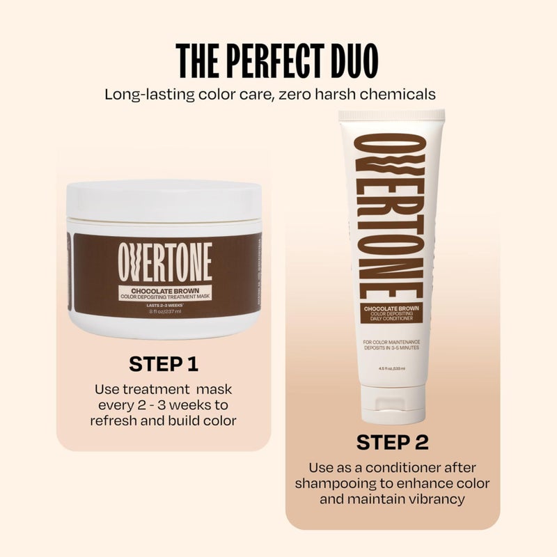 Overtone Semi Permanent Hair Color Conditioner, Chocolate Brown, 8 oz, Nourishing, Damage-Free, Color Depositing Mask for All Hair Types with Shea Butter & Coconut Oil, Vegan & Cruelty-Free - Image 3