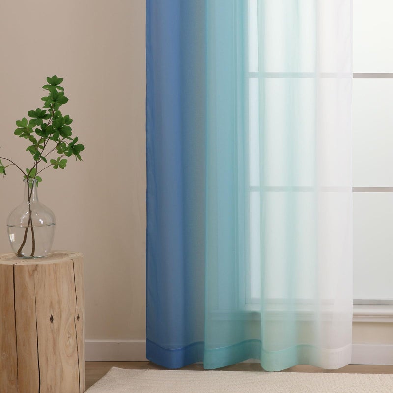 L.Z.E Blue Ombre Sheer Curtains 84 Inches Long for Living Room, Transparent Light Blue Curtains for Kids Bedroom Boys Girls Room, Lightweight Gradient Voile Window Drapes Grommet Top 2 Panels Set - Image 5