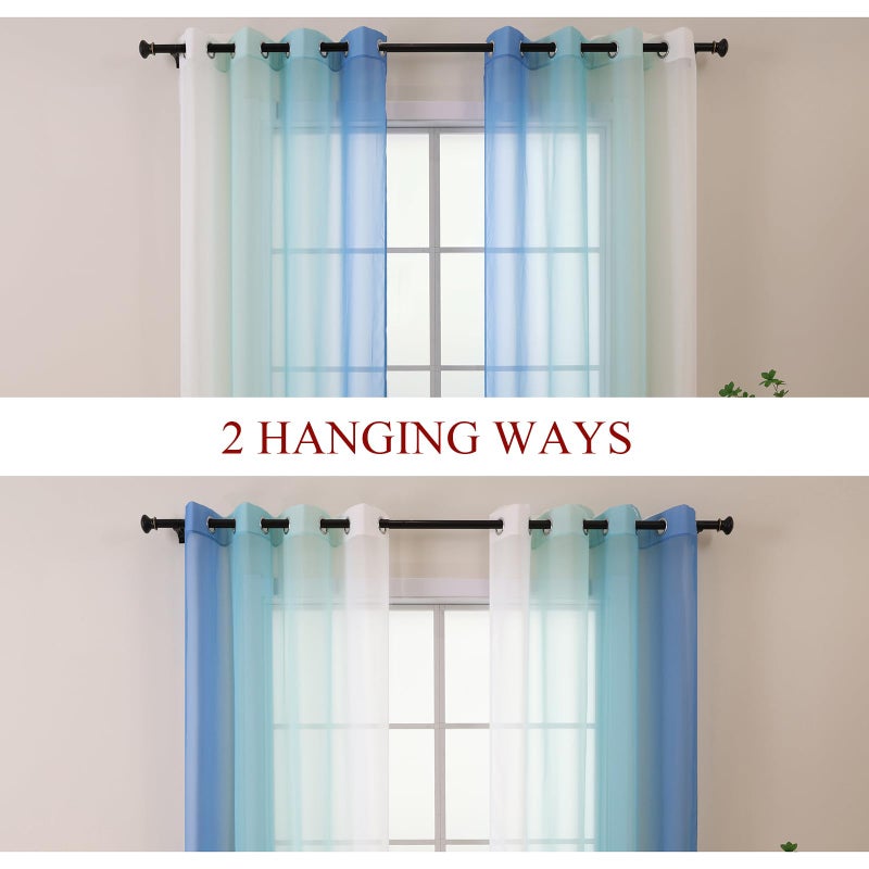 L.Z.E Blue Ombre Sheer Curtains 84 Inches Long for Living Room, Transparent Light Blue Curtains for Kids Bedroom Boys Girls Room, Lightweight Gradient Voile Window Drapes Grommet Top 2 Panels Set - Image 2