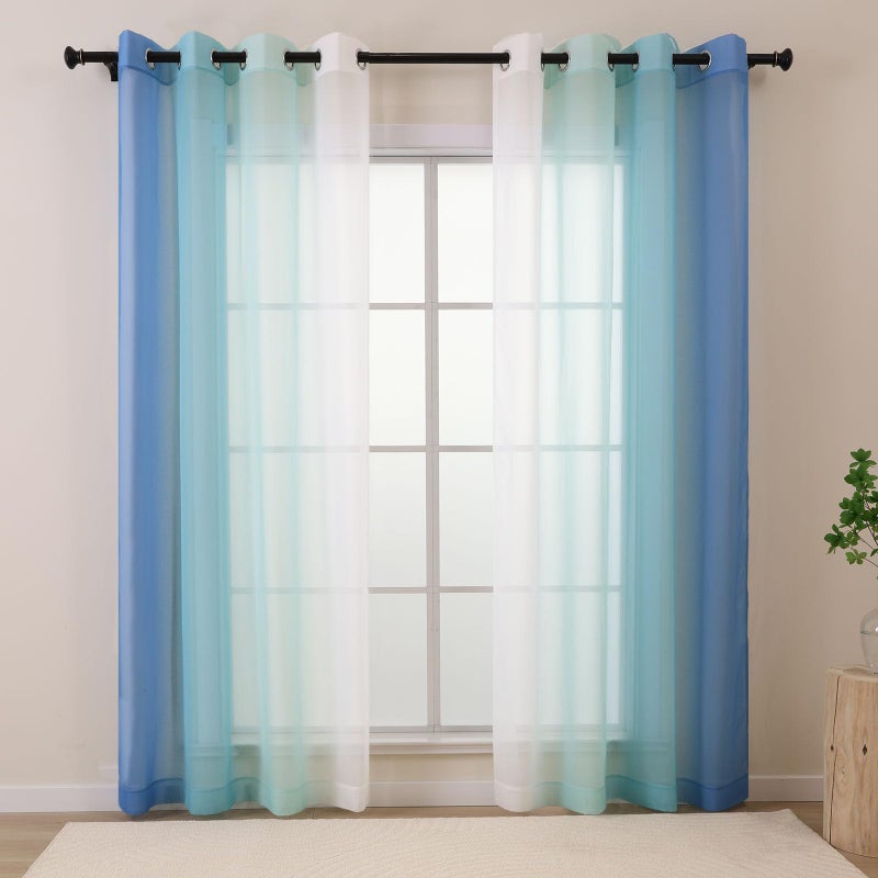 L.Z.E Blue Ombre Sheer Curtains 84 Inches Long for Living Room, Transparent Light Blue Curtains for Kids Bedroom Boys Girls Room, Lightweight Gradient Voile Window Drapes Grommet Top 2 Panels Set - Image 1