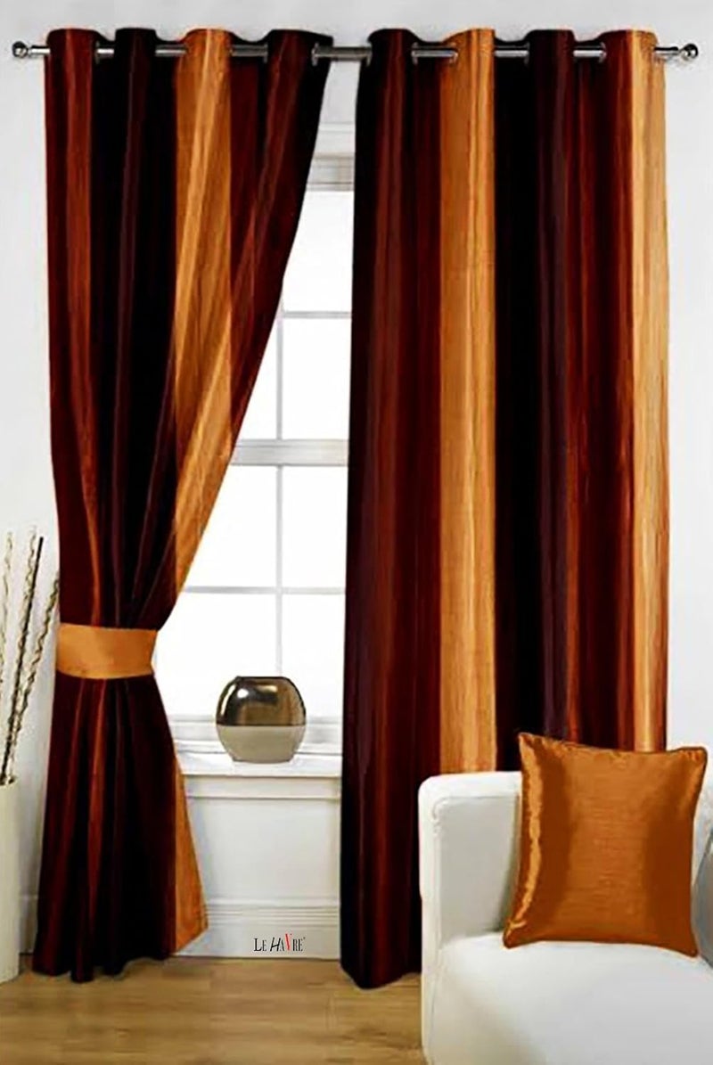 Milan Polyresin Floral Door Curtain Door 4 X 7 Feet Brown Gold Pack of 2 lined - Image 1