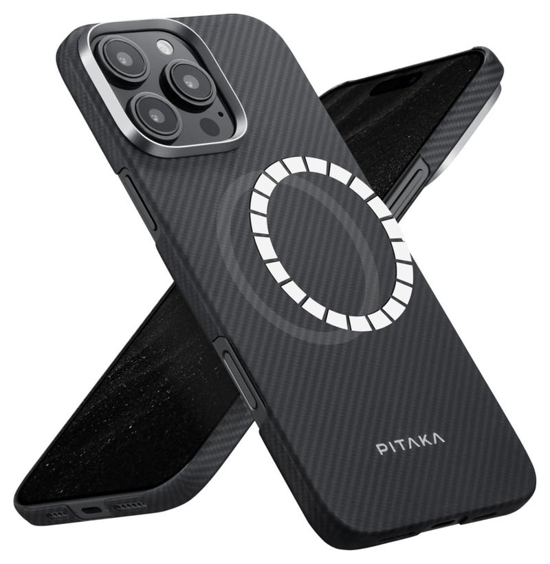 pitaka for iPhone 16 Pro Max Case Compatible with MagSafe, Thin & Light Case iPhone 16 Pro Max with a Caseless Feel, 600D Aramid Fiber Woven [Ultra Slim Case-Black/Grey (Twill)] - Image 1