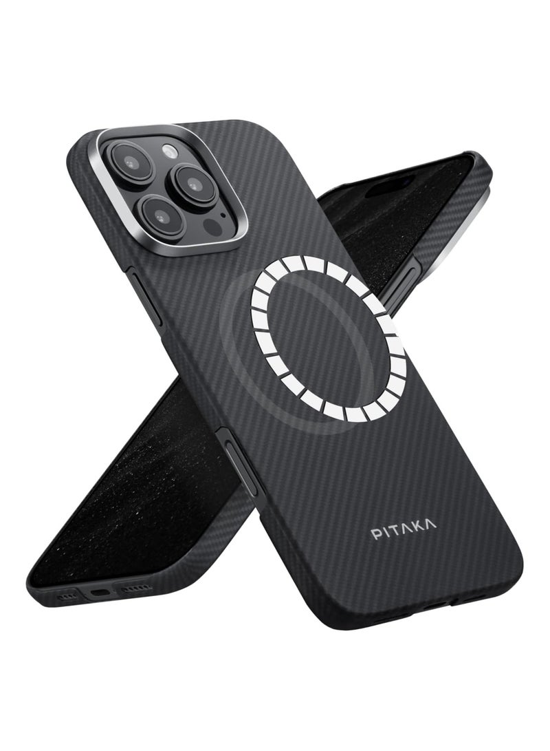 pitaka for iPhone 16 Pro Max Case Compatible with MagSafe, Thin & Light Case iPhone 16 Pro Max with a Caseless Feel, 600D Aramid Fiber Woven [Ultra Slim Case-Black/Grey (Twill)] - Image 1