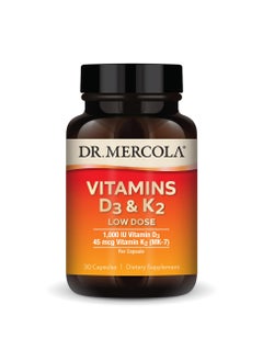 Dr. Mercola Vitamins D3 & K2 Low Dose, 1,000 IU Vitamin D3 & 45 mcg Vitamin K2 (MK-7) Per Capsule, 30 Capsules, Dietary Supplement  - Image 1