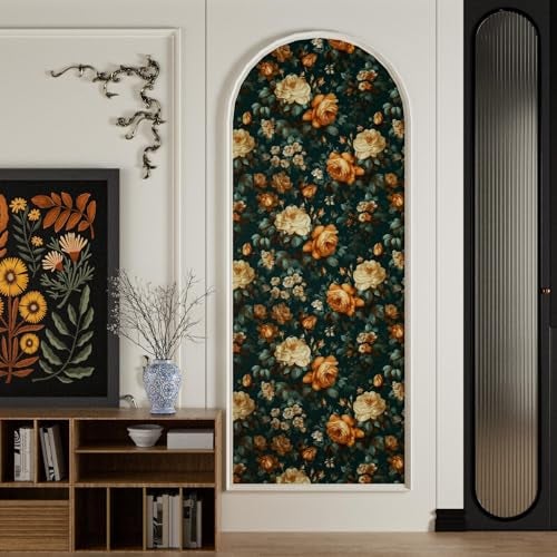 Fvlow Glowing Floral Peel and Stick Wallpaper Vintage Dark Green 17.4" x 118" Vinyl Wrap Worktop Covering Self Adhesive Removable Flowers Contact Paper for Cabinets Drawers Home Decor - Image 4