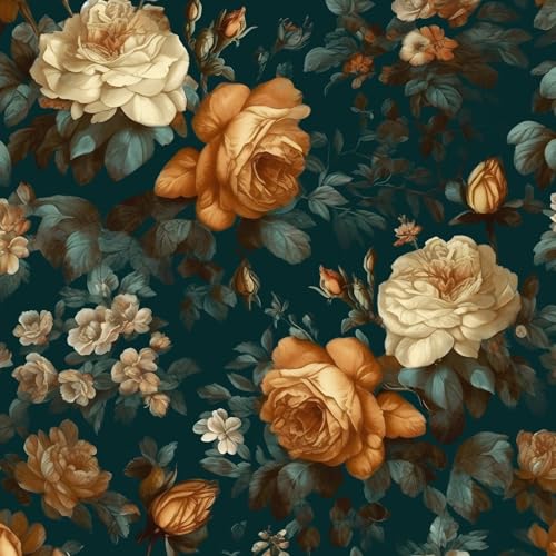 Fvlow Glowing Floral Peel and Stick Wallpaper Vintage Dark Green 17.4" x 118" Vinyl Wrap Worktop Covering Self Adhesive Removable Flowers Contact Paper for Cabinets Drawers Home Decor - Image 1