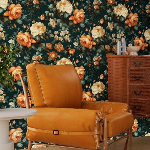 Fvlow Glowing Floral Peel and Stick Wallpaper Vintage Dark Green 17.4" x 118" Vinyl Wrap Worktop Covering Self Adhesive Removable Flowers Contact Paper for Cabinets Drawers Home Decor - Image 3