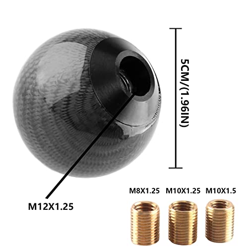 YIUIY Round Ball Shift Knob 5 6 Speed Carbon Fiber Gear Shifter Knob for Manual Automatic Vehicles with Adapters M12x1.25 M8x1.25, M10x1.25, M10x1.5 (Black) - Image 2