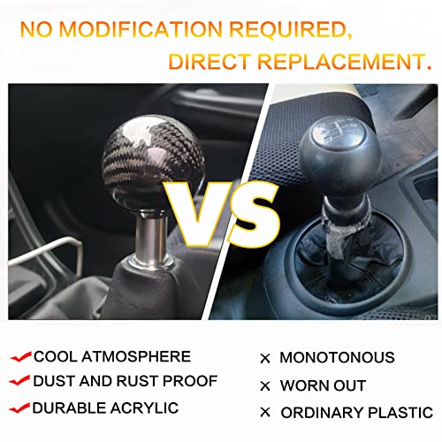 YIUIY Round Ball Shift Knob 5 6 Speed Carbon Fiber Gear Shifter Knob for Manual Automatic Vehicles with Adapters M12x1.25 M8x1.25, M10x1.25, M10x1.5 (Black) - Image 4