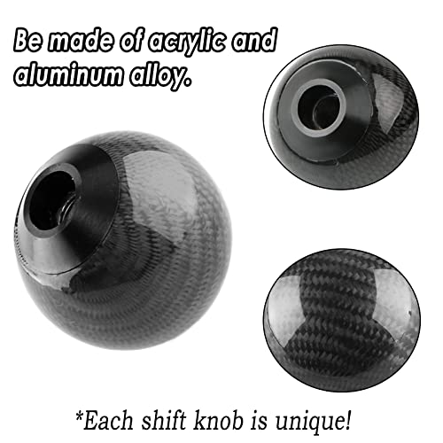 YIUIY Round Ball Shift Knob 5 6 Speed Carbon Fiber Gear Shifter Knob for Manual Automatic Vehicles with Adapters M12x1.25 M8x1.25, M10x1.25, M10x1.5 (Black) - Image 3
