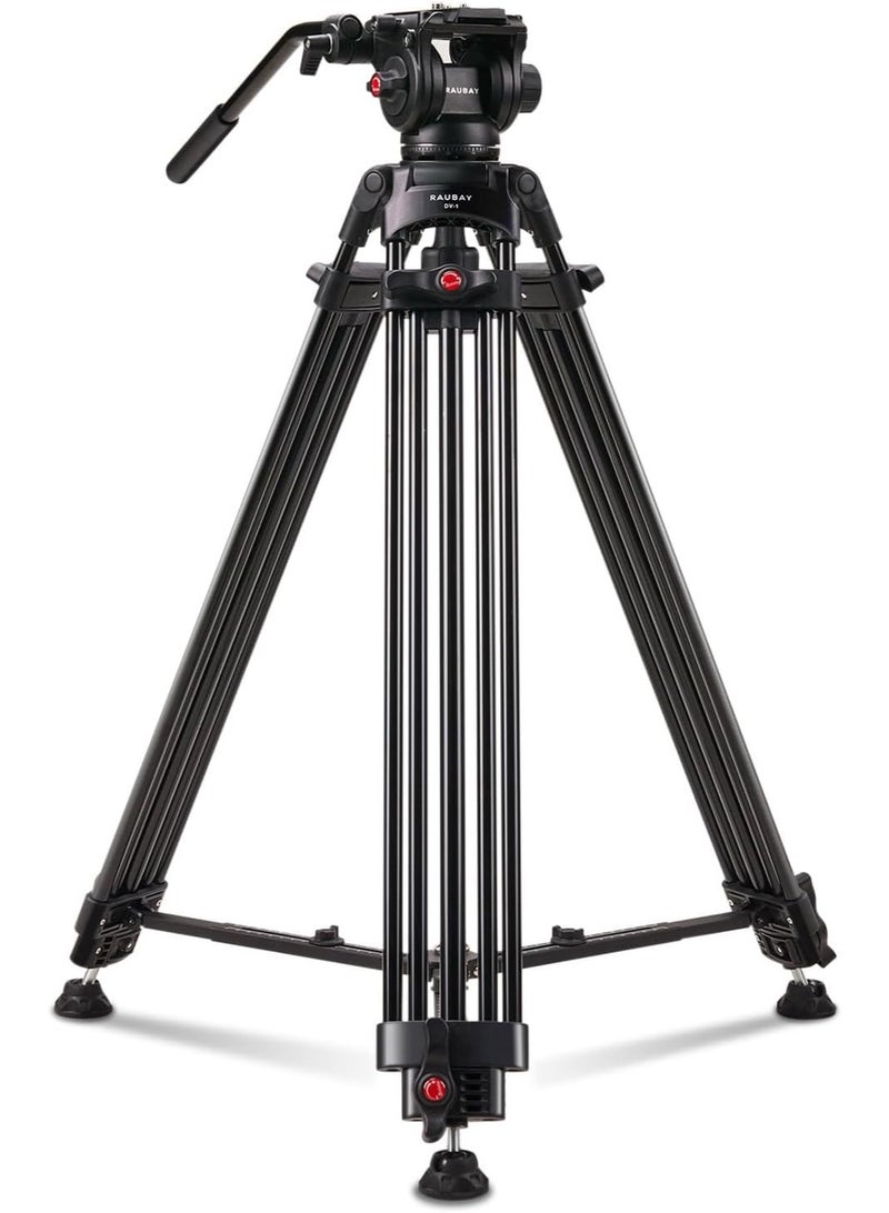 RAUBAY DV-1 Fluid Head Video Tripod 70.8" – Heavy Duty Aluminum Twin Tube Legs, 17.6lbs Max Load, 360° Pan & -75°/+90° Tilt, Quick Release Plate, For DSLR & Camcorder - Image 1