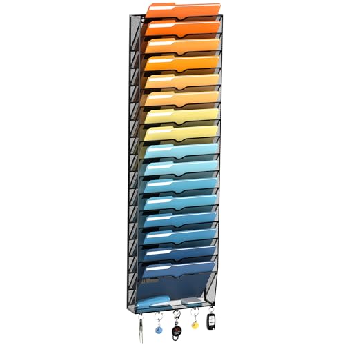 SUPEASY 17-Tier Wall File Holder Organizer with Hooks, Mesh Hanging File Organizer, Mail Organizer Wall Mounted for Papers, Folders, Office Magazine Rack, Black - Image 1