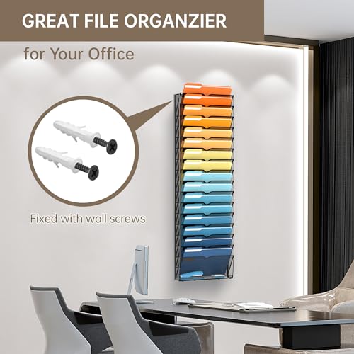 SUPEASY 17-Tier Wall File Holder Organizer with Hooks, Mesh Hanging File Organizer, Mail Organizer Wall Mounted for Papers, Folders, Office Magazine Rack, Black - Image 3