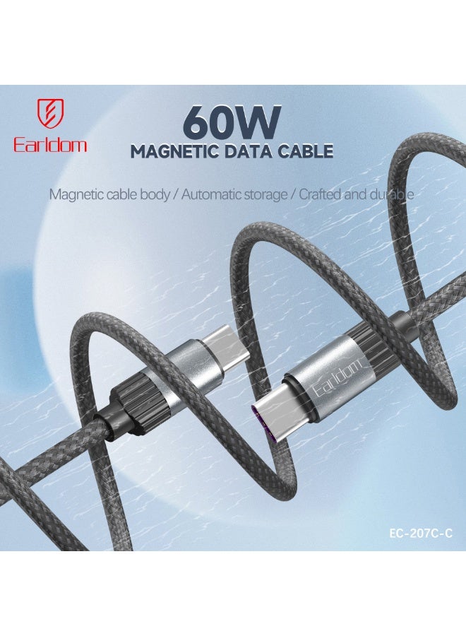 Earldom cable Magnetic  EC-207 Type-C to Type-C 60W 1 meter  – Black - Image 2