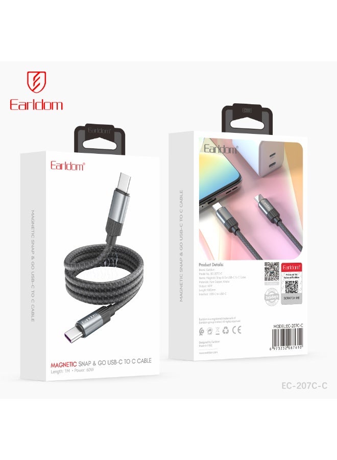 Earldom cable Magnetic  EC-207 Type-C to Type-C 60W 1 meter  – Black - Image 3