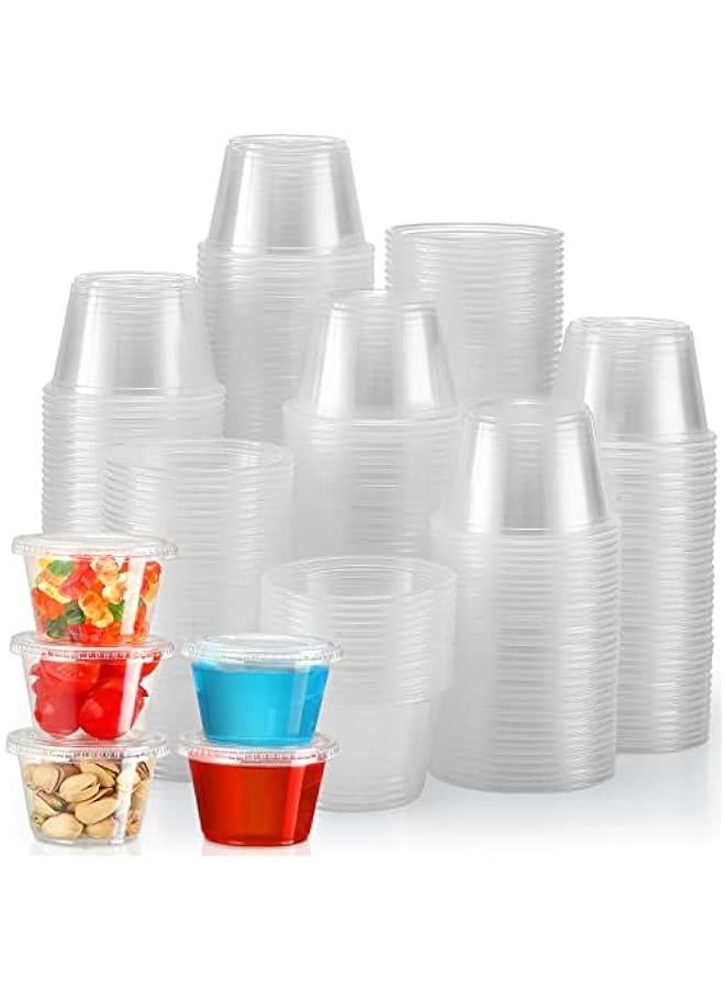 【120 Sets - 4 oz 】 Portion Cups With Lids, Small Plastic Containers with Lids, Airtight and Stackable Souffle Cups, Jello Shot Cups, Sauce Cups, Condiment Cups for Lunch, Party, Trips