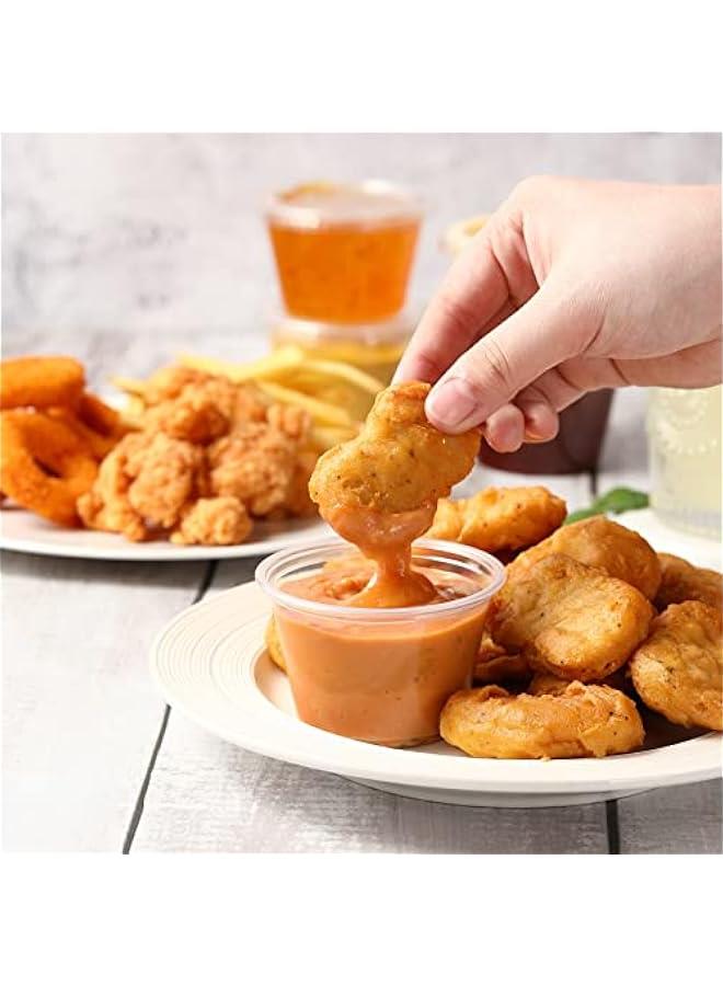 【120 Sets - 4 oz 】 Portion Cups With Lids, Small Plastic Containers with Lids, Airtight and Stackable Souffle Cups, Jello Shot Cups, Sauce Cups, Condiment Cups for Lunch, Party, Trips