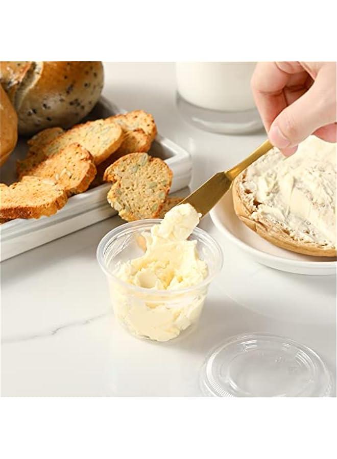 【120 Sets - 4 oz 】 Portion Cups With Lids, Small Plastic Containers with Lids, Airtight and Stackable Souffle Cups, Jello Shot Cups, Sauce Cups, Condiment Cups for Lunch, Party, Trips