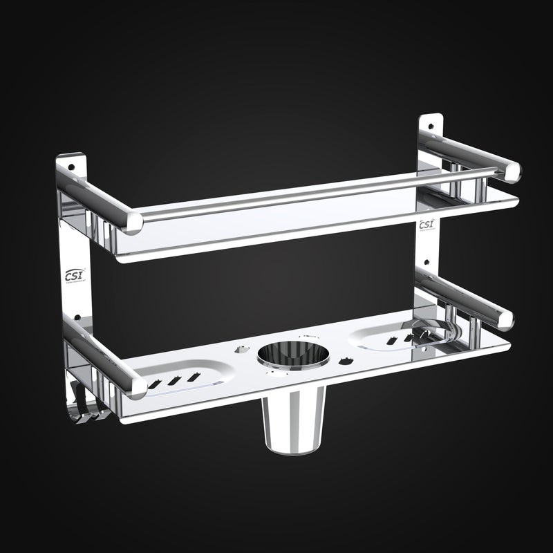 CSI INTERNATIONAL Stainless Steel Multi-use Rack/Bathroom Shelf/Kitchen Shelf/Bathroom Rod/Bathroom Accessories Stainless Steel Wall Shelf - Image 1