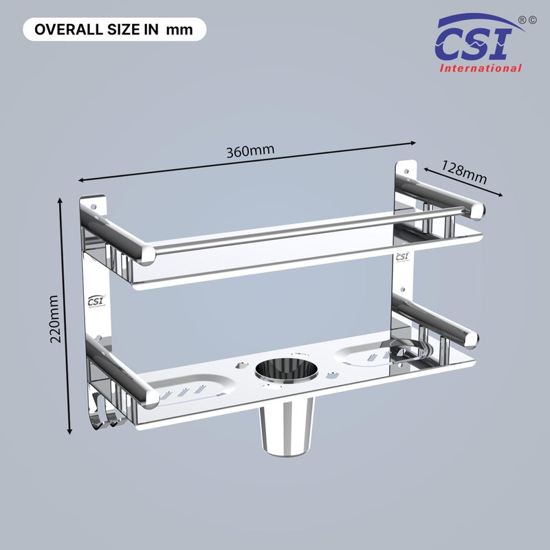 CSI INTERNATIONAL Stainless Steel Multi-use Rack/Bathroom Shelf/Kitchen Shelf/Bathroom Rod/Bathroom Accessories Stainless Steel Wall Shelf - Image 2