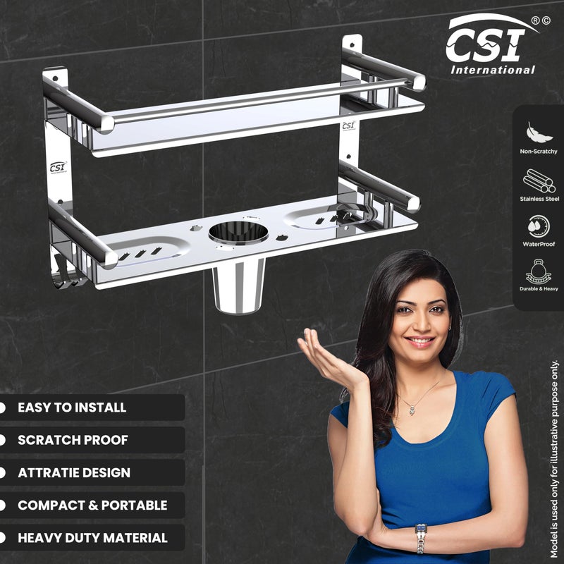 CSI INTERNATIONAL Stainless Steel Multi-use Rack/Bathroom Shelf/Kitchen Shelf/Bathroom Rod/Bathroom Accessories Stainless Steel Wall Shelf - Image 4