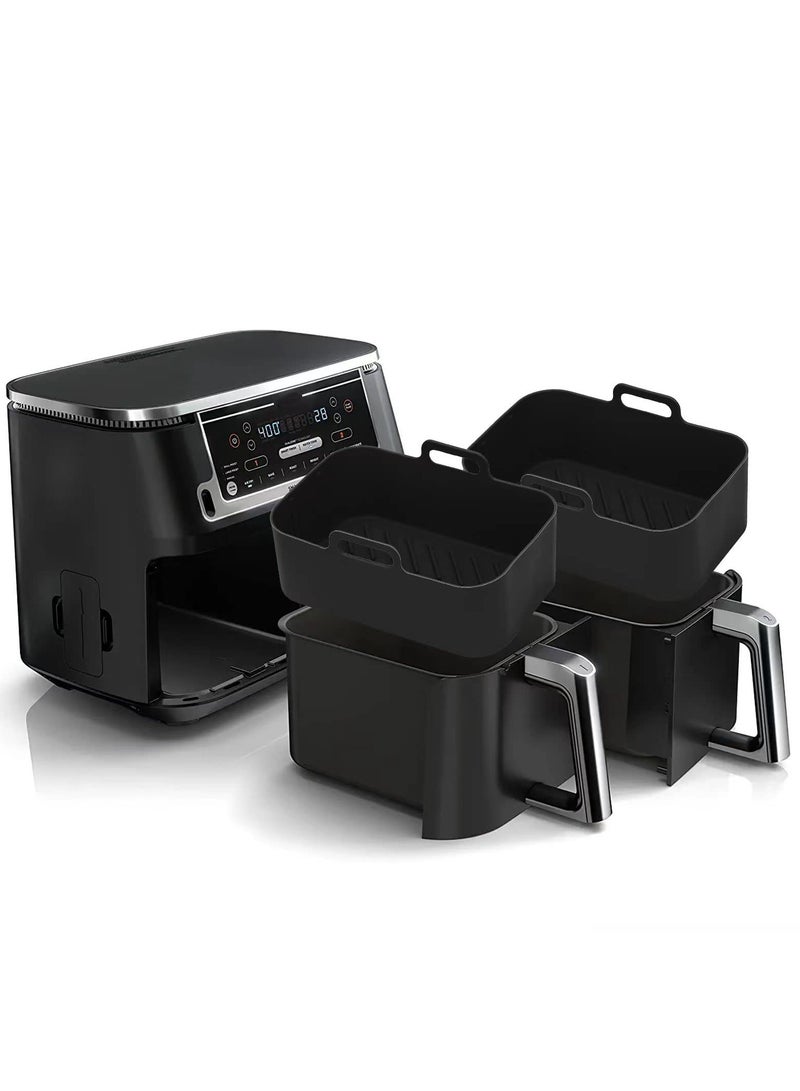 Zikra 2-Pack Rectangular Air Fryer Silicone Liners for Ninja Foodi DZ201 8QT/DZ090 6QT - Reusable, Easy-Clean Non-Stick Basket Inserts, Food-Safe - MMH Replacement Airfryer Trays, Black - Image 1