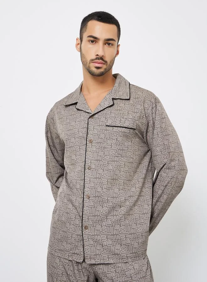 Styli Men Printed Oversized Shirt and Pyjama Set