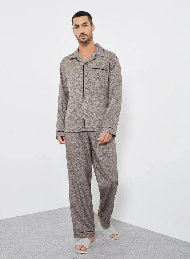Styli Men Printed Oversized Shirt and Pyjama Set