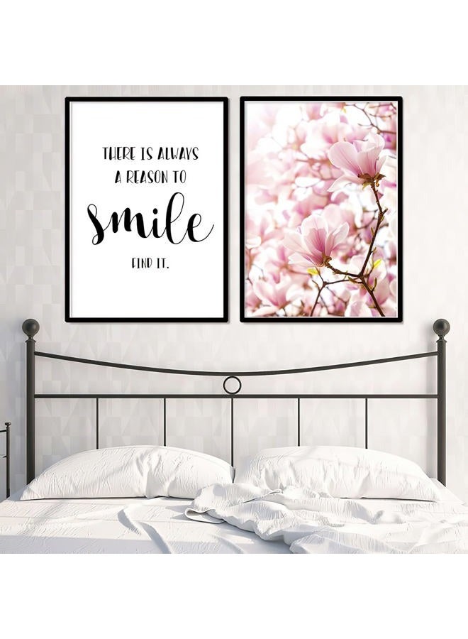 Framed Scandinavian Flower Canvas Poster Pink Magnolia Floral Print Painting Nordic Smile Quote Art Wall Pictures for Living Room Office Bedroom Home Decor -3 Pack (12 X 16Inch) - Image 4