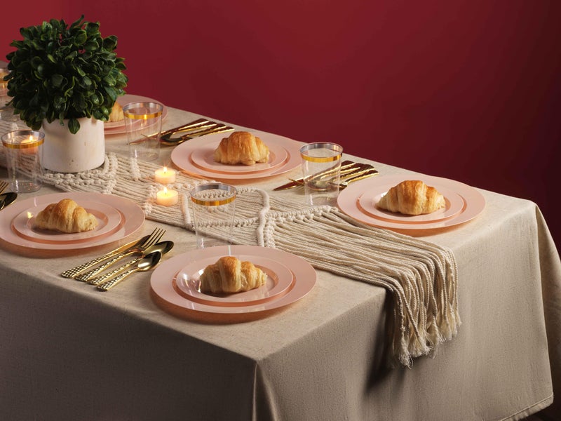 Munfix 100 Pink Plastic Plates Set  50 Pcs 10 Inch Plastic Dinner Plates and 50 Pcs 7 Inch Plastic Dessert Plates  Elegant Fancy Heavy Duty Disposable Plates for Party  Wedding  Pink - Image 3