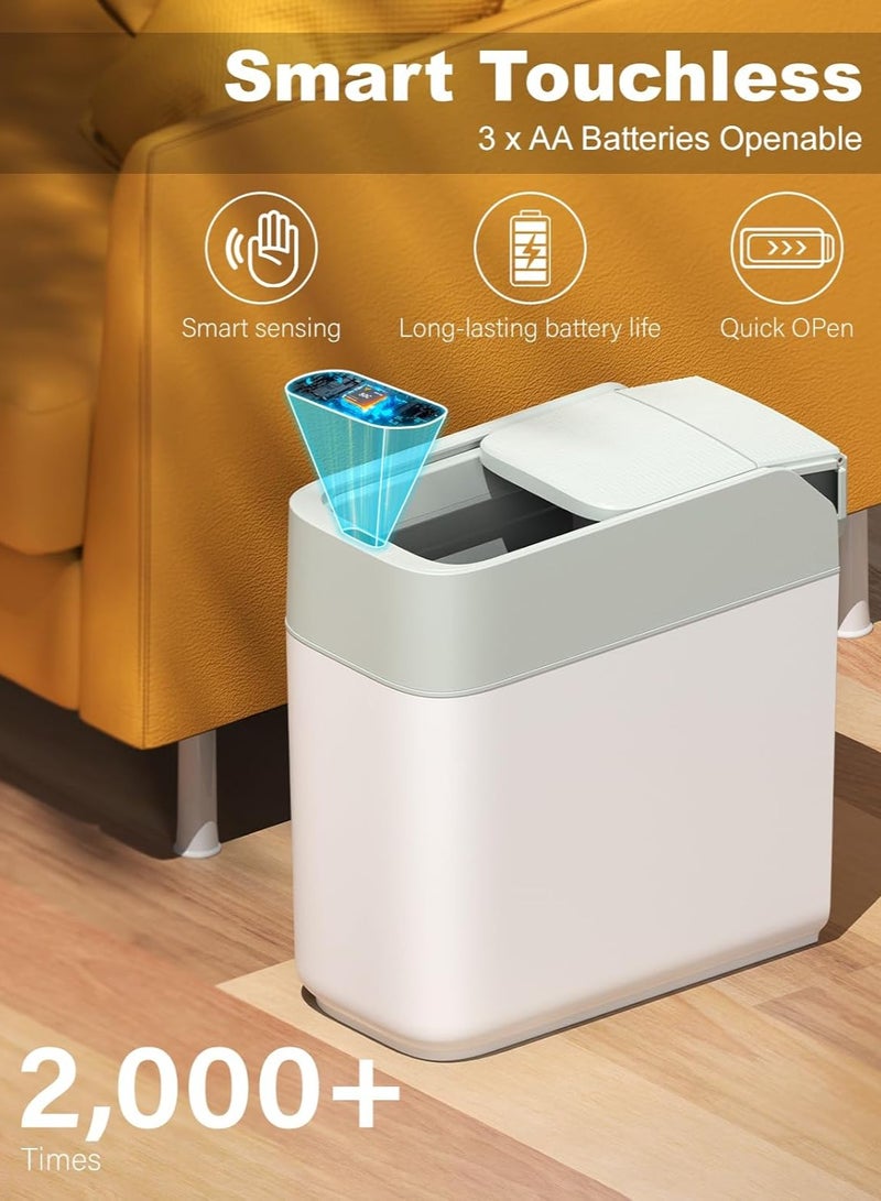 Slim Motion Sensor Trash Can 12L – Touchless Slide Lid Waste Bin with Auto Bag Adsorption, Odor Control, and Dual Power for Bathroom, Kitchen, Bedroom, or Office  - Image 2