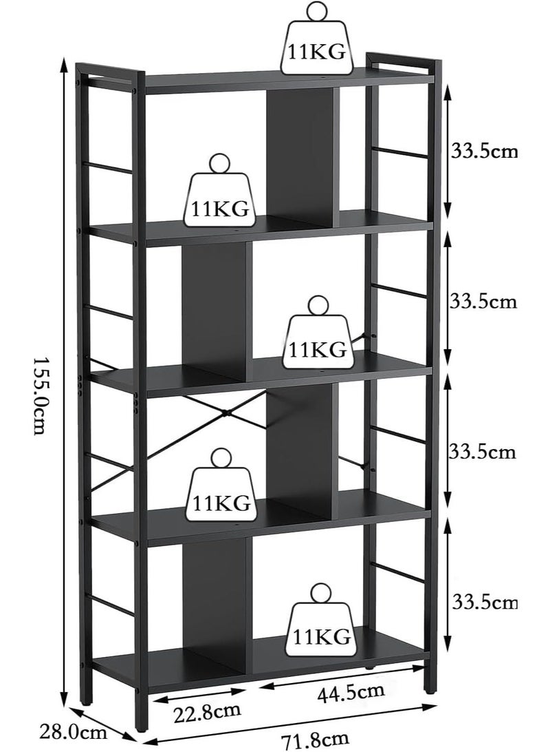 أنفانكي Anvanke 4-Tier الصلب الصناعي القوي ورف الكتب الخشبية - رف تخزين كبير لغرفة المعيشة والمكتب والدراسة ، وسهولة التجميع ، وحدة العرض السوداء - Image 2