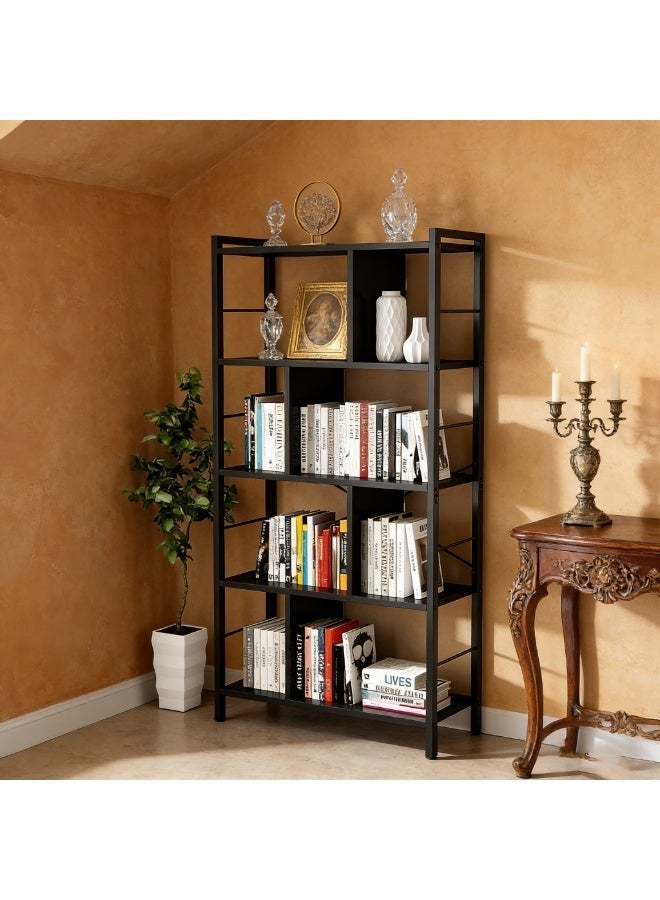 أنفانكي Anvanke 4-Tier الصلب الصناعي القوي ورف الكتب الخشبية - رف تخزين كبير لغرفة المعيشة والمكتب والدراسة ، وسهولة التجميع ، وحدة العرض السوداء - Image 1