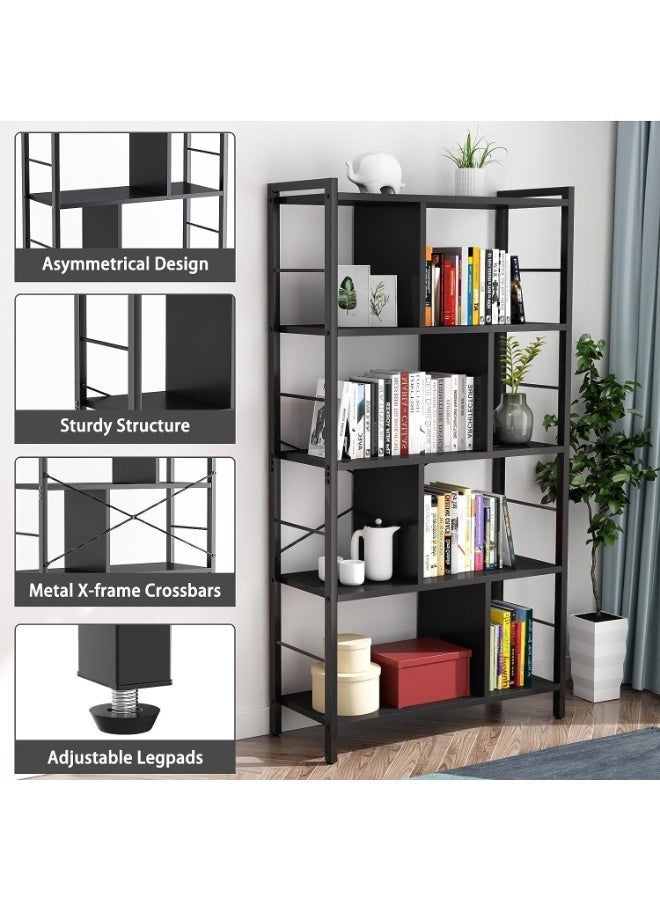 أنفانكي Anvanke 4-Tier الصلب الصناعي القوي ورف الكتب الخشبية - رف تخزين كبير لغرفة المعيشة والمكتب والدراسة ، وسهولة التجميع ، وحدة العرض السوداء - Image 4