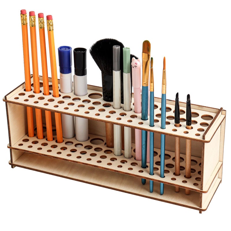 SBYURE Wooden Paint Brush Holder Artist Brush Holder 67 Hole Paintbrush Holder Desktop Organizer Wood Paint Brush Rack for Pens Pencils and Art Tools - Image 1