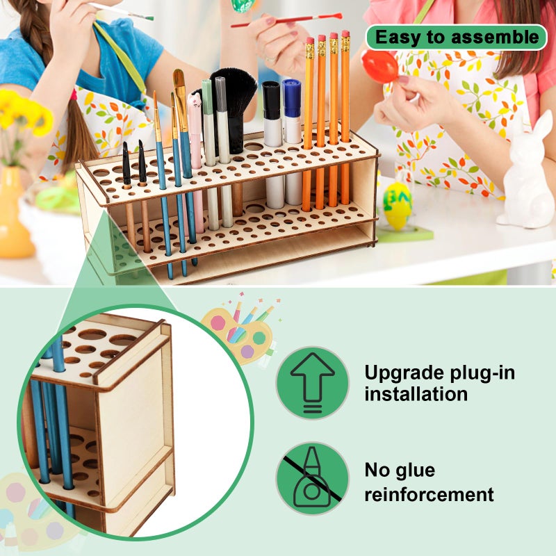 SBYURE Wooden Paint Brush Holder Artist Brush Holder 67 Hole Paintbrush Holder Desktop Organizer Wood Paint Brush Rack for Pens Pencils and Art Tools - Image 3
