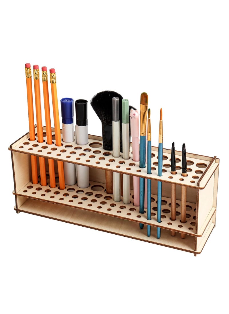 SBYURE Wooden Paint Brush Holder Artist Brush Holder 67 Hole Paintbrush Holder Organizer Wood Paint Brush Rack for Pens Pencils and Art Tools  - Image 1