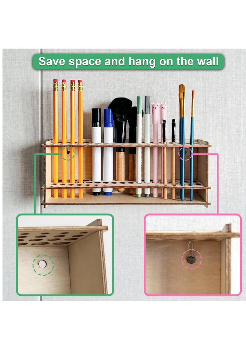 SBYURE Wooden Paint Brush Holder Artist Brush Holder 67 Hole Paintbrush Holder Organizer Wood Paint Brush Rack for Pens Pencils and Art Tools  - Image 2