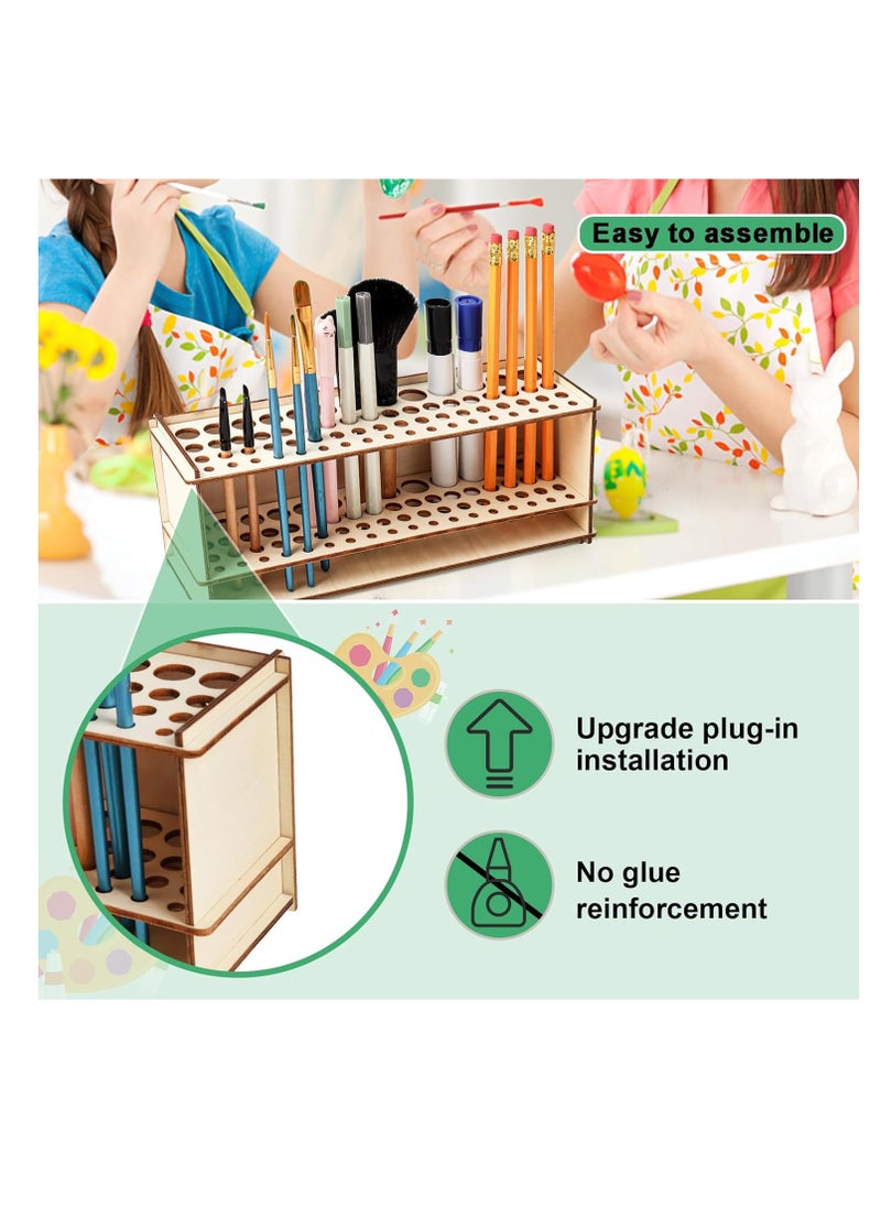 SBYURE Wooden Paint Brush Holder Artist Brush Holder 67 Hole Paintbrush Holder Organizer Wood Paint Brush Rack for Pens Pencils and Art Tools  - Image 3
