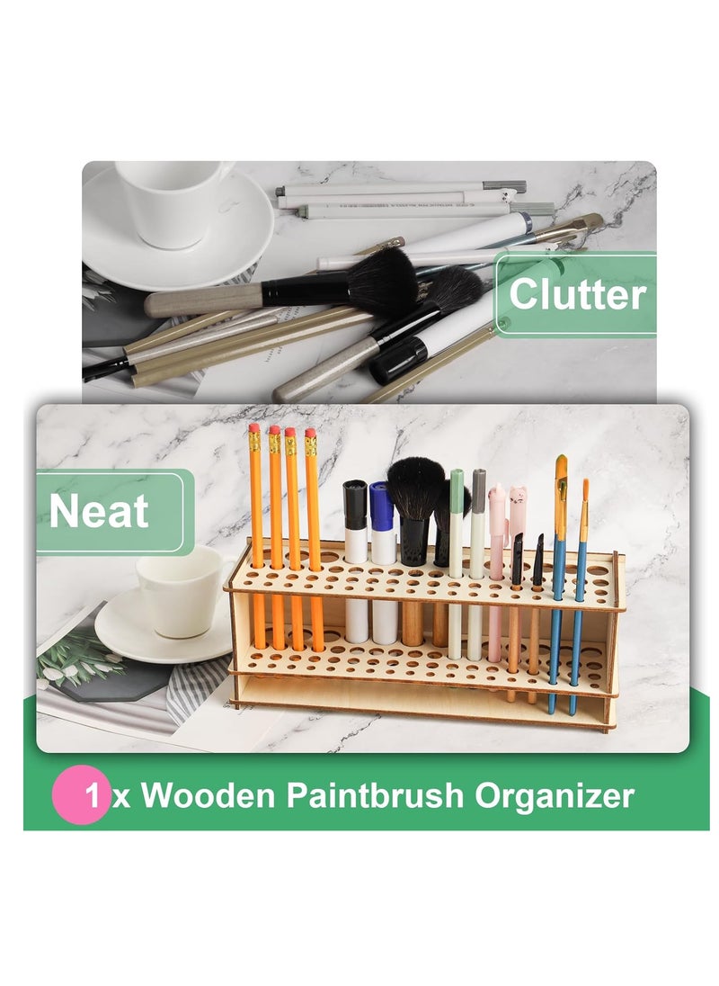 SBYURE Wooden Paint Brush Holder Artist Brush Holder 67 Hole Paintbrush Holder Organizer Wood Paint Brush Rack for Pens Pencils and Art Tools  - Image 4