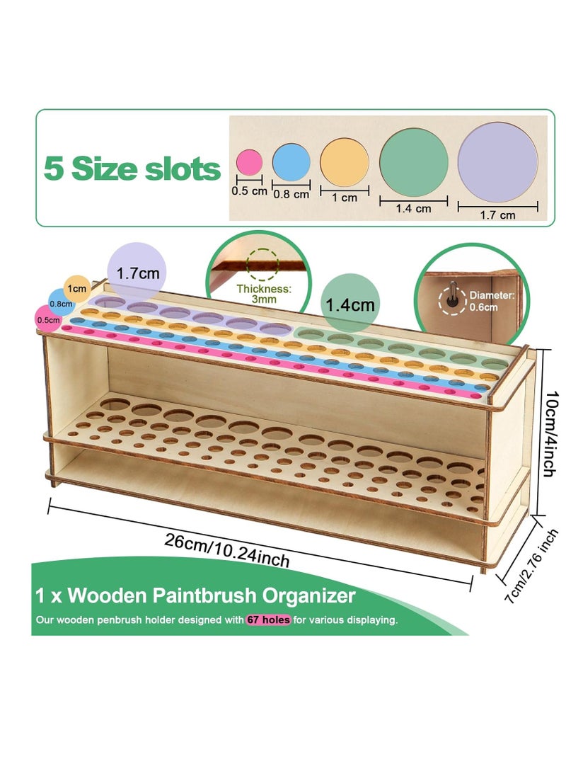 SBYURE Wooden Paint Brush Holder Artist Brush Holder 67 Hole Paintbrush Holder Organizer Wood Paint Brush Rack for Pens Pencils and Art Tools  - Image 5