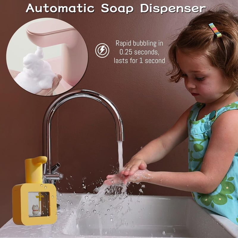Excefore Automatic Soap Dispenser,Cute Cat Touchless Soap Dispenser with Night Light,400ml Kids Soap Dispenser,Rechargeable Wall Mounted Soap Dispenser for Kitchen, Bathroom, School, Office - Image 2