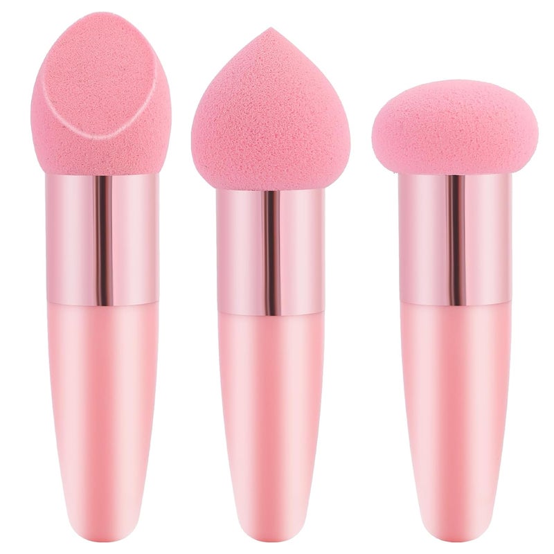 Sliverdew 3 Pcs Makeup Foundation Sponge Pink Beauty Blender Sponge Makeup Sponge Cosmetic Powder Puff Concealer Face Brush with Handle Beauty Sponge Applicator Makeup Brush 