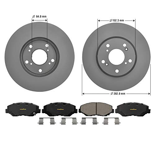 Goodyear Brakes PRK59787F | Front Premium Brake Kit with Pair (2) of AntiOx Coated Brake Rotors and Ceramic Brake Pads fits Acura ILX 15-14; Honda Accord 17-03, Civic 17-13, CR-Z 2016 - Image 2