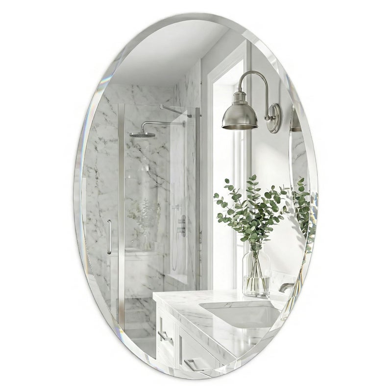 Pocetry 20"x28" Frameless Oval Bathroom Mirror, Beveled Vanity Mirror with Solid Backing, Flush Mount Wall Mirror for Small Powder Rooms, Over Sink & Entryway, Vertical/Horizontal Hang - Image 1