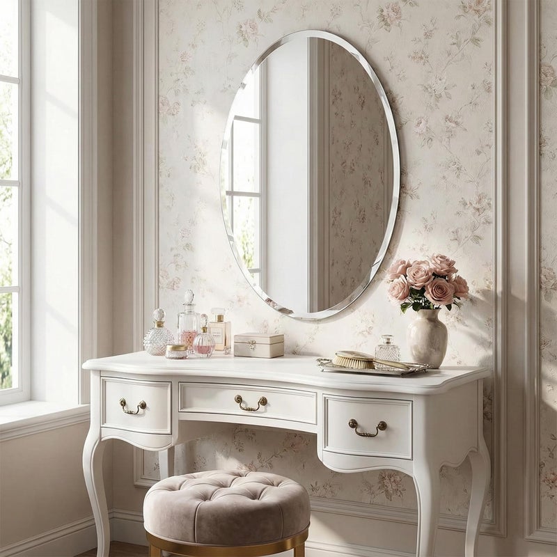Pocetry 20"x28" Frameless Oval Bathroom Mirror, Beveled Vanity Mirror with Solid Backing, Flush Mount Wall Mirror for Small Powder Rooms, Over Sink & Entryway, Vertical/Horizontal Hang - Image 2