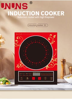 UNUNS موقد induction محمول، موقد سطح منضدي متعدد الوظائف، 2200 واط موقد كهربائي بسطح زجاجي سهل التنظيف، 8 أوضاع للطهي باللمس الحساس، أحمر  - Image 2